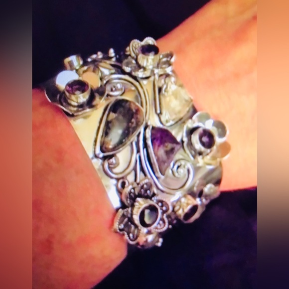 Amethyst 925 Sterling Silver Cuff Bracelet